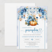 Invitation Aquarelle orange citrouille bleu poussiéreux arche (Devant / Derrière)