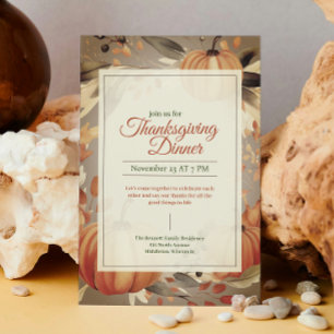 Invitation Aquarelle Orange Citrouille Boho Thanksgiving Dîne