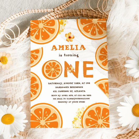 Invitation Aquarelle orange Citrus Baby Premier anniversaire
