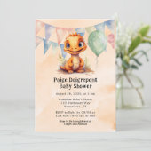 Invitation Aquarelle Orange Dinosaur Baby shower garçon (Debout devant)