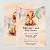 Invitation Aquarelle Orange Dinosaur Baby shower garçon (Devant / Derrière)