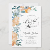 Invitation Aquarelle Orange Dusty Blue Flowers Fête des marié (Devant)