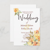 Invitation Aquarelle orange et jaune mariage floral invita (Devant / Derrière)