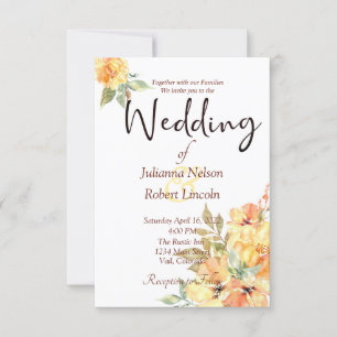 Invitation Aquarelle orange et jaune mariage floral invita