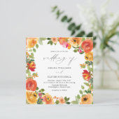Invitation Aquarelle orange et Mariage Floral rouge (Debout devant)