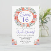 Invitation Aquarelle Orange et Purple Wreath Sweet 16 (Debout devant)