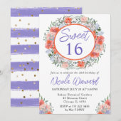 Invitation Aquarelle Orange et Purple Wreath Sweet 16 (Devant / Derrière)