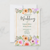 Invitation Aquarelle orange et violet mariage floral invita (Devant)