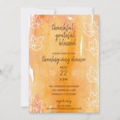 Invitation Aquarelle orange Feuille d'érable Thankgiving Dine (Devant)
