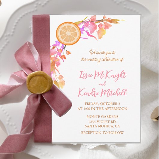 Invitation Aquarelle orange Fleur sauvage Floral
