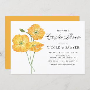 Invitation Aquarelle orange Fleurs de pavot Couples Douche