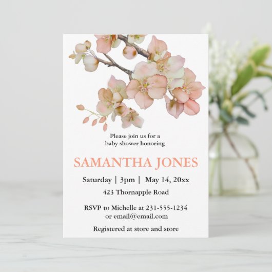 Invitation Aquarelle orangé fleurs de printemps (Debout devant)