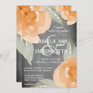Invitation Aquarelle orange Floral et tableau noir