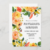 Invitation Aquarelle Orange Floral Russe Boho Mariage (Devant / Derrière)