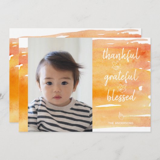 Invitation Aquarelle orange mignonne Feuille d'érable Thanksg (Devant / Derrière)