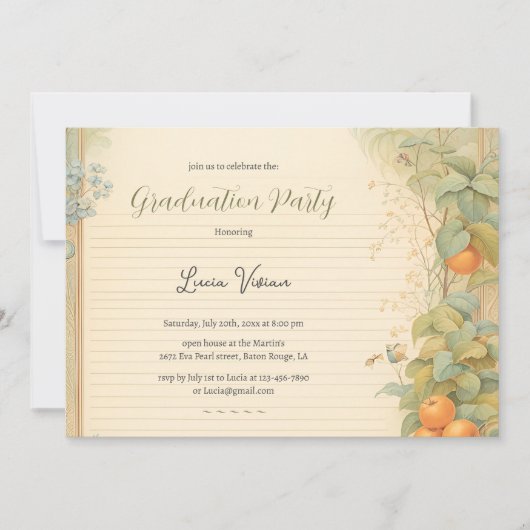 Invitation Aquarelle Orange papier Vintage Graduation photo (Devant)