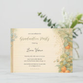Invitation Aquarelle Orange papier Vintage Graduation photo (Debout devant)