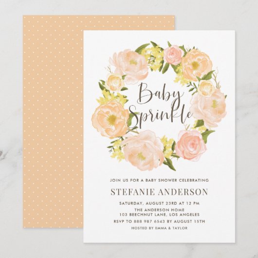 Invitation Aquarelle Orange Peony Wreath Baby Sprinkel (Devant / Derrière)
