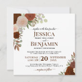 Invitation Aquarelle orange rouille Roses Mariage élégant (Devant)