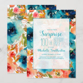 Invitation Aquarelle orange turquoise Florale 100e anniversai (Devant / Derrière)