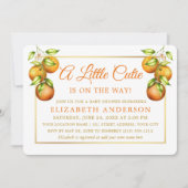Invitation Aquarelle Oranges Un petit Baby shower en or Cutie (Devant)