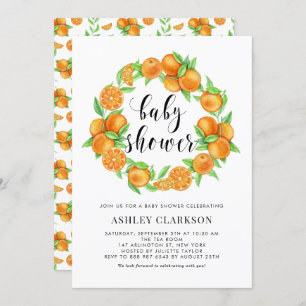 Invitation Aquarelle Oranges Wreath Baby shower d'été