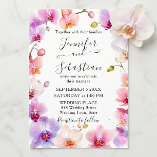 Invitation Aquarelle Orchidée Botanique Mariage Rose Violet