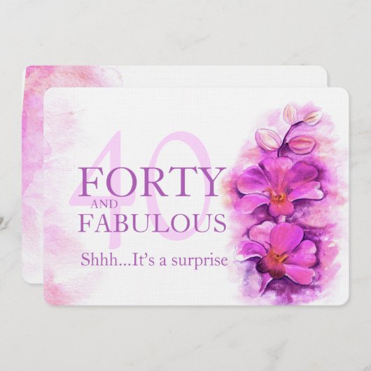 Invitation Aquarelle orchidée violet quarante et fabuleux (Devant / Derrière)