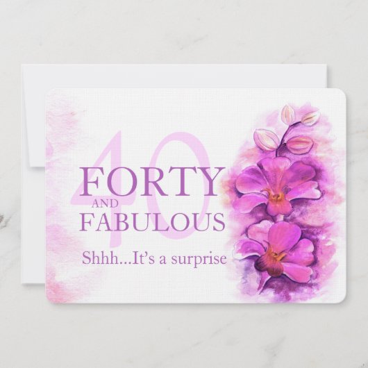 Invitation Aquarelle orchidée violet quarante et fabuleux (Devant)
