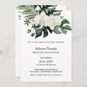 Invitation Aquarelle Orchidées Tropical Monstera Graduation (Devant / Derrière)