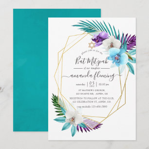 Invitation Aquarelle Orchidées Tropicales Géométriques Bar Mi