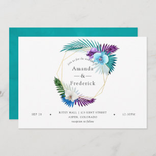 Invitation Aquarelle Orchidées tropicales Mariage géométrique