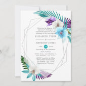 Invitation Aquarelle Orchidées tropicales Mariage géométrique (Devant)