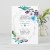 Invitation Aquarelle Orchidées tropicales Mariage géométrique (Debout devant)