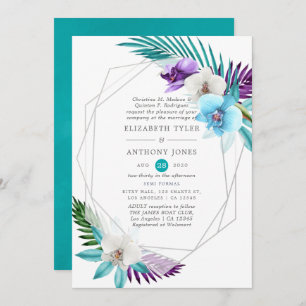 Invitation Aquarelle Orchidées tropicales Mariage géométrique