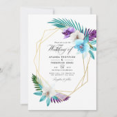 Invitation Aquarelle Orchidées tropicales Mariage géométrique (Devant)