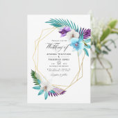 Invitation Aquarelle Orchidées tropicales Mariage géométrique (Debout devant)