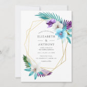 Invitation Aquarelle Orchidées tropicales Mariage géométrique (Devant)