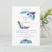 Invitation Aquarelle Orchidées tropicales Mariage géométrique (Debout devant)