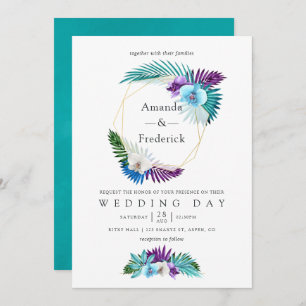 Invitation Aquarelle Orchidées tropicales Mariage géométrique