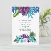 Invitation Aquarelle Orchidées tropicales Mariage Peacock (Debout devant)