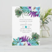 Invitation Aquarelle Orchidées tropicales Mariage Peacock (Debout devant)