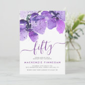 Invitation Aquarelle Orchidées Violet Cinquantième anniversai (Debout devant)