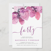 Invitation Aquarelle Orchidées violet quarantième anniversair (Devant)