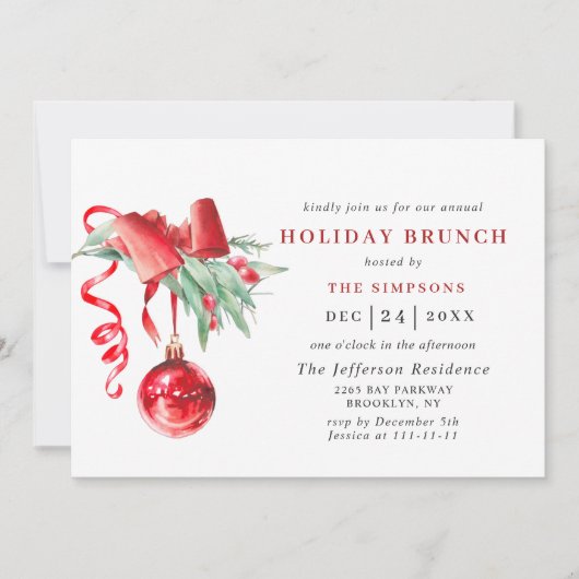 Invitation Aquarelle Ornement NOËL VACANCES BRUNCH (Devant)