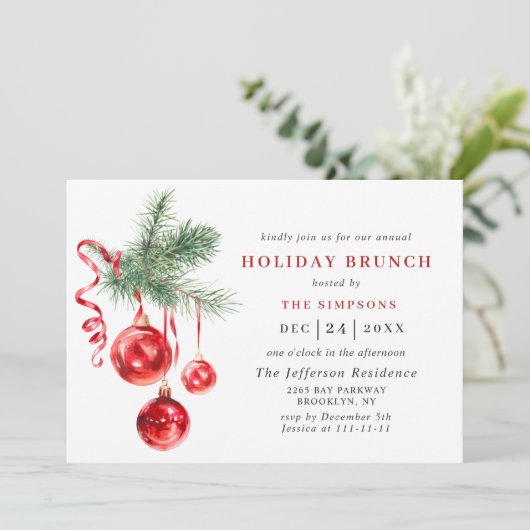 Invitation Aquarelle Ornement NOËL VACANCES BRUNCH (Debout devant)