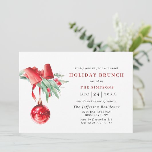 Invitation Aquarelle Ornement NOËL VACANCES BRUNCH (Debout devant)