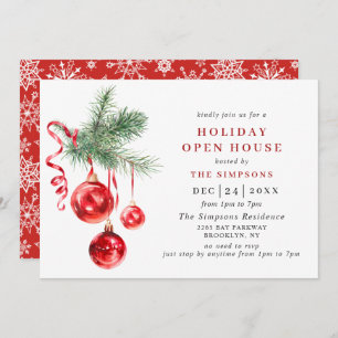 Invitation Aquarelle ornement NOËL VACANCES OUVERTE MAISON