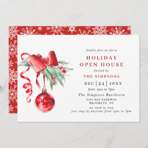 Invitation Aquarelle ornement NOËL VACANCES OUVERTE MAISON