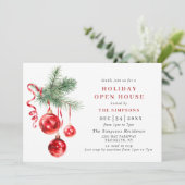 Invitation Aquarelle ornement NOËL VACANCES OUVERTE MAISON (Debout devant)